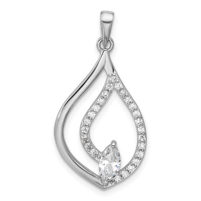 CZ Polished Tear Drop Pendant Sterling Silver Rhodium-Plated, MPN: QG7145P, UPC: