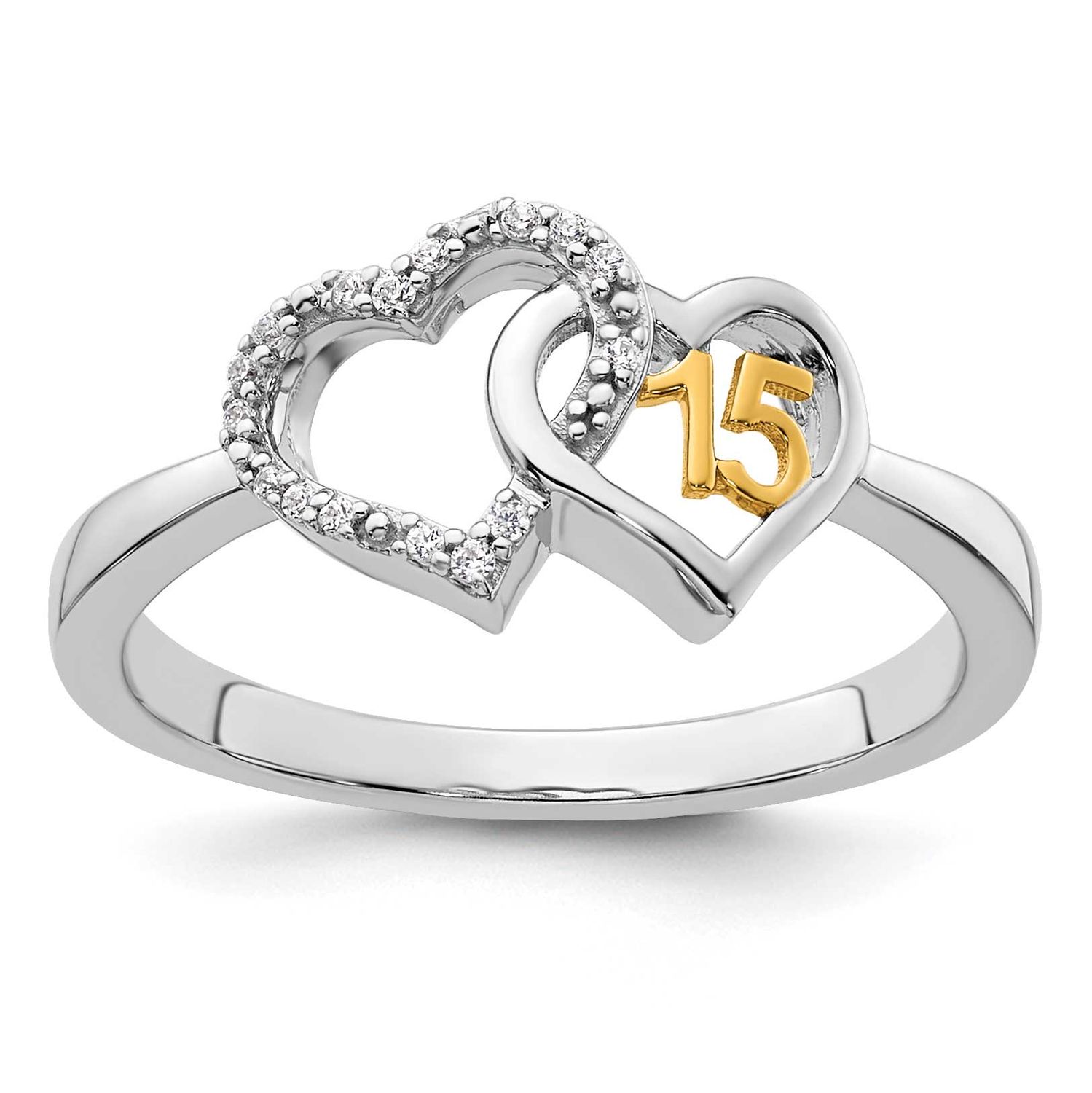 Diamond Quinceanera Double Heart Ring 14K Two Tone Gold Polished, MPN: RM10198-005-WYAA, UPC: