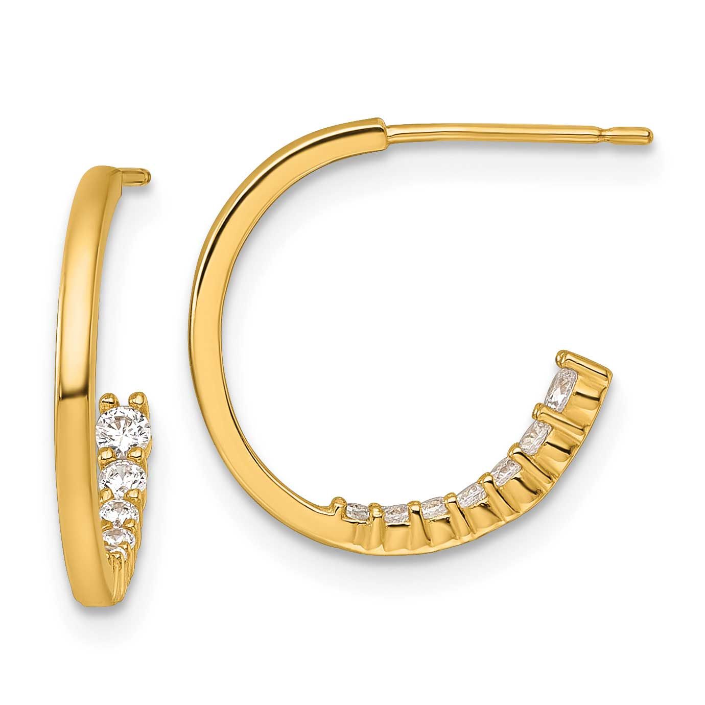 Fancy CZ Post J-Hoop Earrings 14k Gold Polished, MPN: YE2239, UPC:
