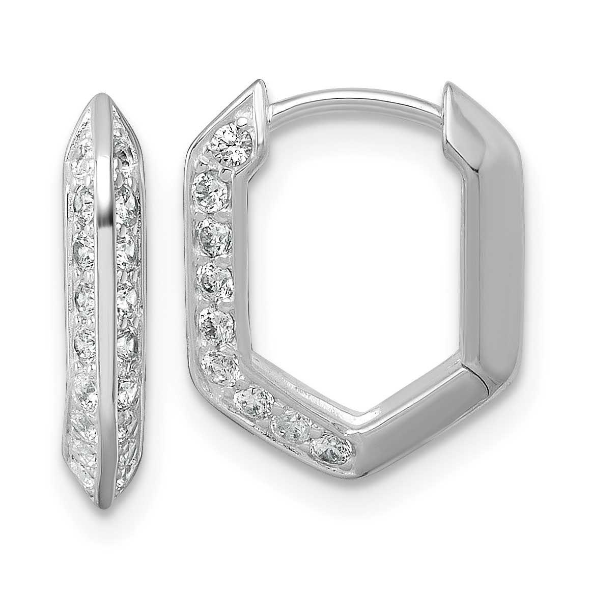 Polished CZ Geometric Hoop Earrings Sterling Silver Rhodium-Plated, MPN: QE18120, UPC: