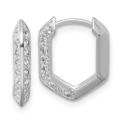 Polished CZ Geometric Hoop Earrings Sterling Silver Rhodium-Plated, MPN: QE18120, UPC: