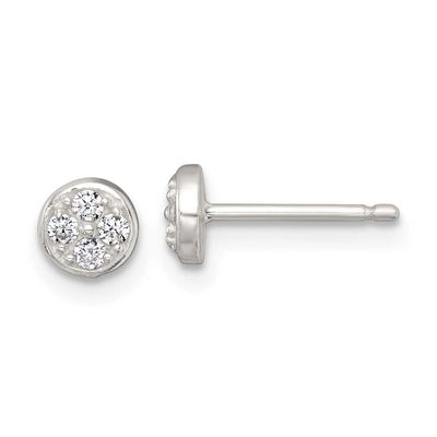 CZ Round Post Earrings Sterling Silver Polished, MPN: QE18042, UPC: