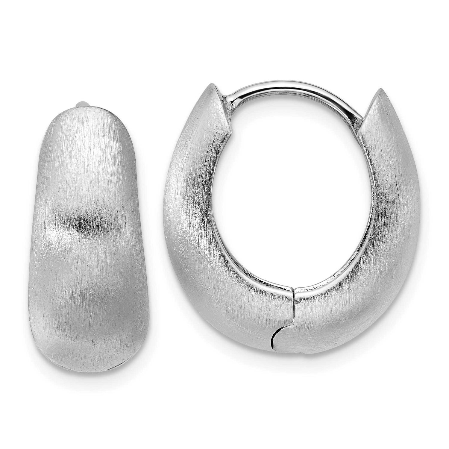 Brushed Hinged Hoop Earrings Sterling Silver Rhodium-Plated, MPN: QE17933, UPC: