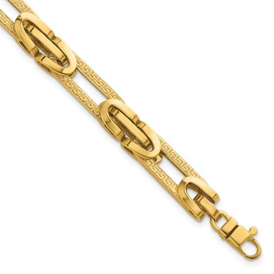 Textured Greek Key Design Oval Link 7.25 In Bracelet 14k Gold Polished, MPN: SF3172-7.25, UPC: