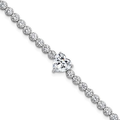 Round and Heart CZ 7.25 Inch Bracelet Sterling Silver Rhodium-Plated Polished, MPN: QG6954-7.25, UP…