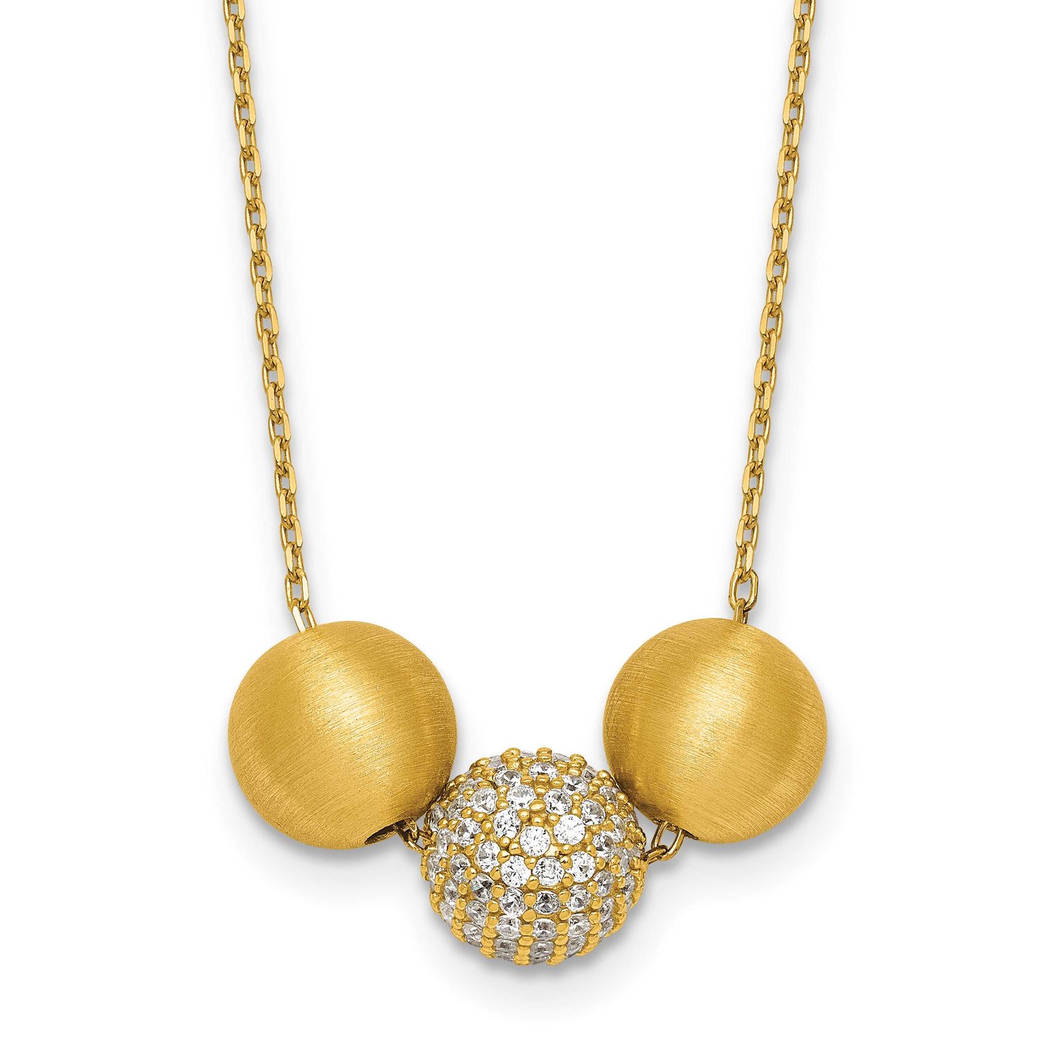 Brushed and CZ Beads 16 Inch with 2 Inch Extension Necklace Sterling Silver Gold-Tone, MPN: QG7061G…