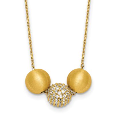 Brushed and CZ Beads 16 Inch with 2 Inch Extension Necklace Sterling Silver Gold-Tone, MPN: QG7061G…