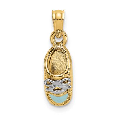 3-D Light Blue Enamel Baby Shoe Charm 14k Gold with Rhodium, MPN: K7074, UPC: 637218168705