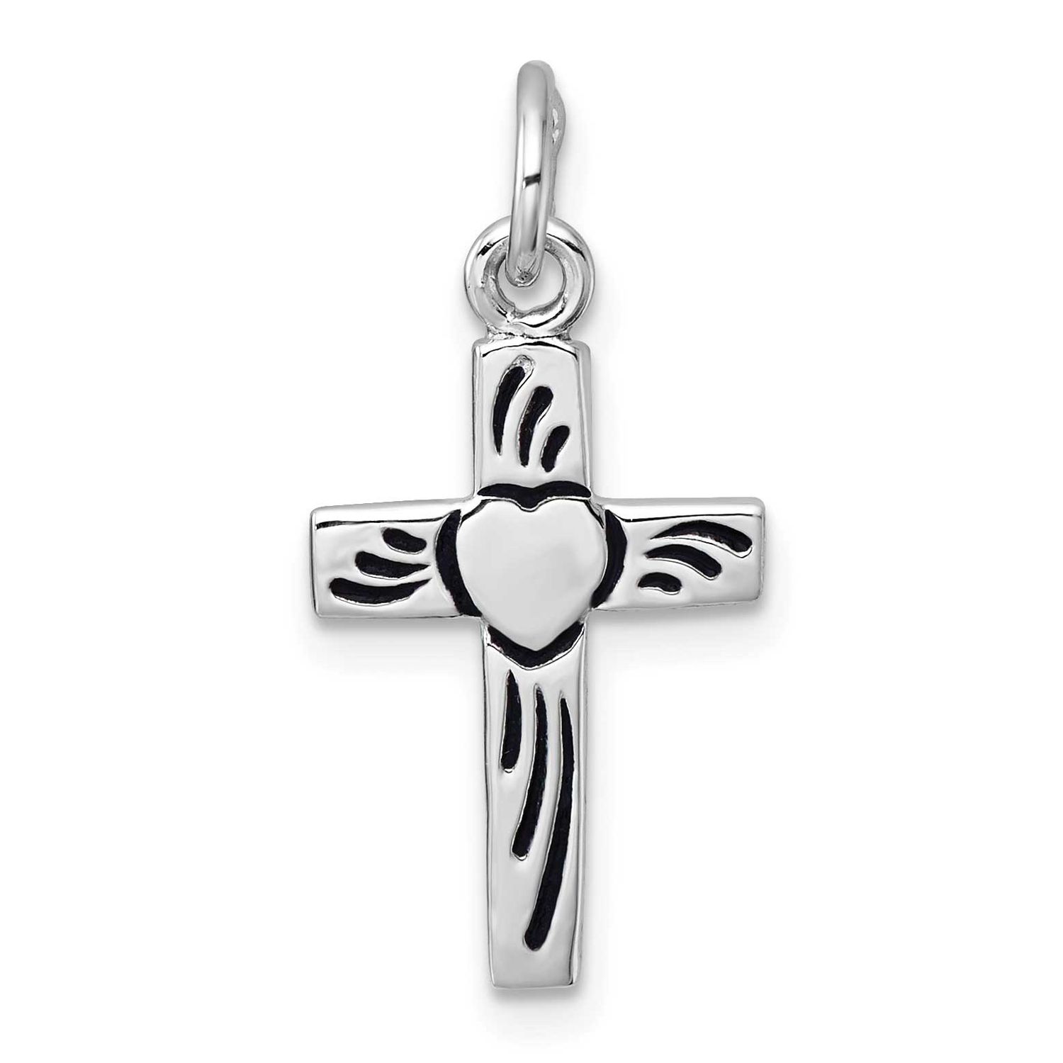 Enameled Polished Heart Cross Pendant Sterling Silver Rhodium-Plated, MPN: QC11603, UPC: