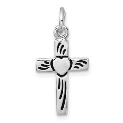 Enameled Polished Heart Cross Pendant Sterling Silver Rhodium-Plated, MPN: QC11603, UPC:
