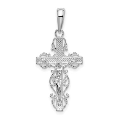 De-Ani Polished Lace Trim Crucifix Pendant Sterling Silver Rhodium-Plated, MPN: QC10170, UPC: 63721…