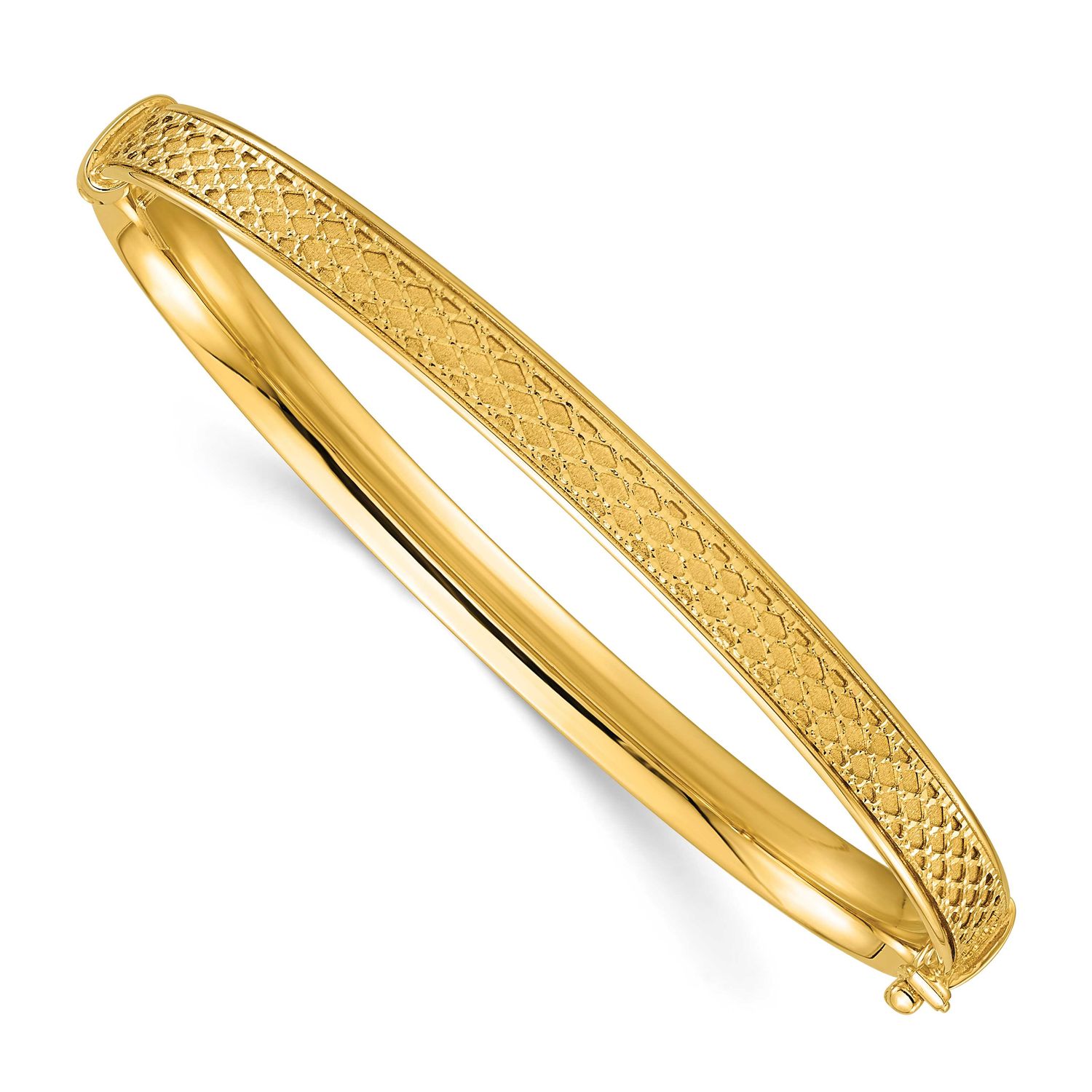 Brushed and Textured Hinged Bangle 14k Gold Polished, MPN: DB749, UPC: