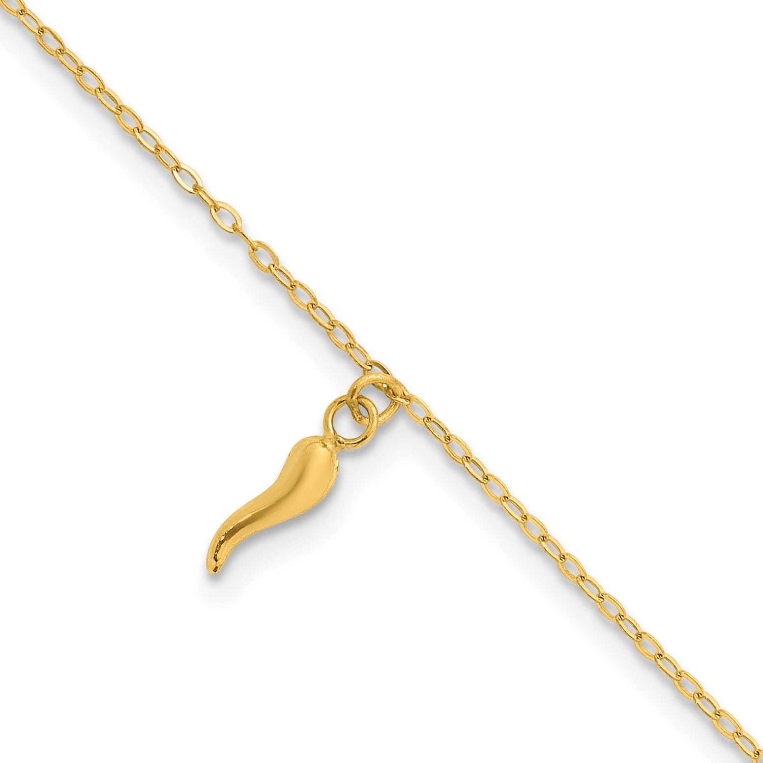 Italian Horn Dangles with .75 Inch Extension Bracelet 14k Gold Polished, MPN: SF3105-6.5, UPC:
