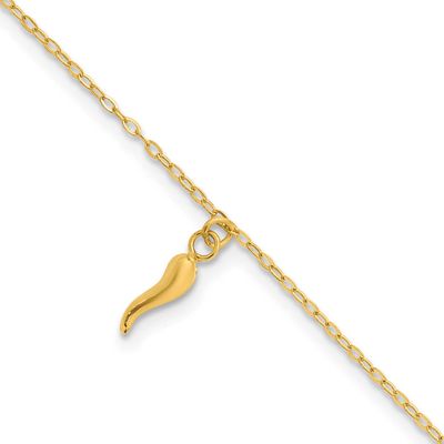 Italian Horn Dangles with .75 Inch Extension Bracelet 14k Gold Polished, MPN: SF3105-6.5, UPC: