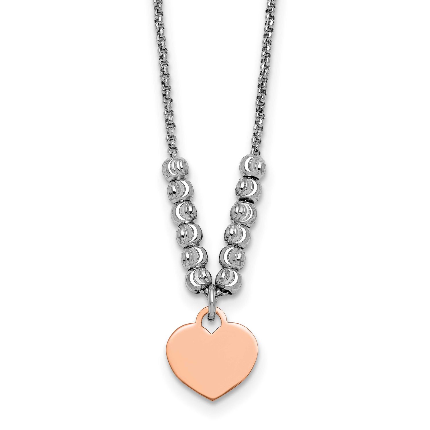 Rose Gold-Plated Heart 16 Inch 1 Inch Extension Necklace Sterling Silver Rhodium-Plated, MPN: QG696…