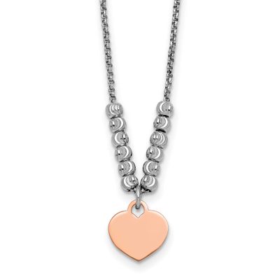Rose Gold-Plated Heart 16 Inch 1 Inch Extension Necklace Sterling Silver Rhodium-Plated, MPN: QG696…