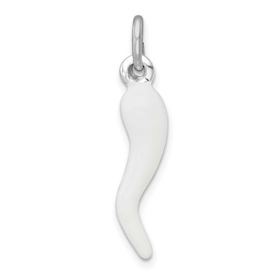 White Enamel Italian Horn Pendant Sterling Silver, MPN: QC11499, UPC: