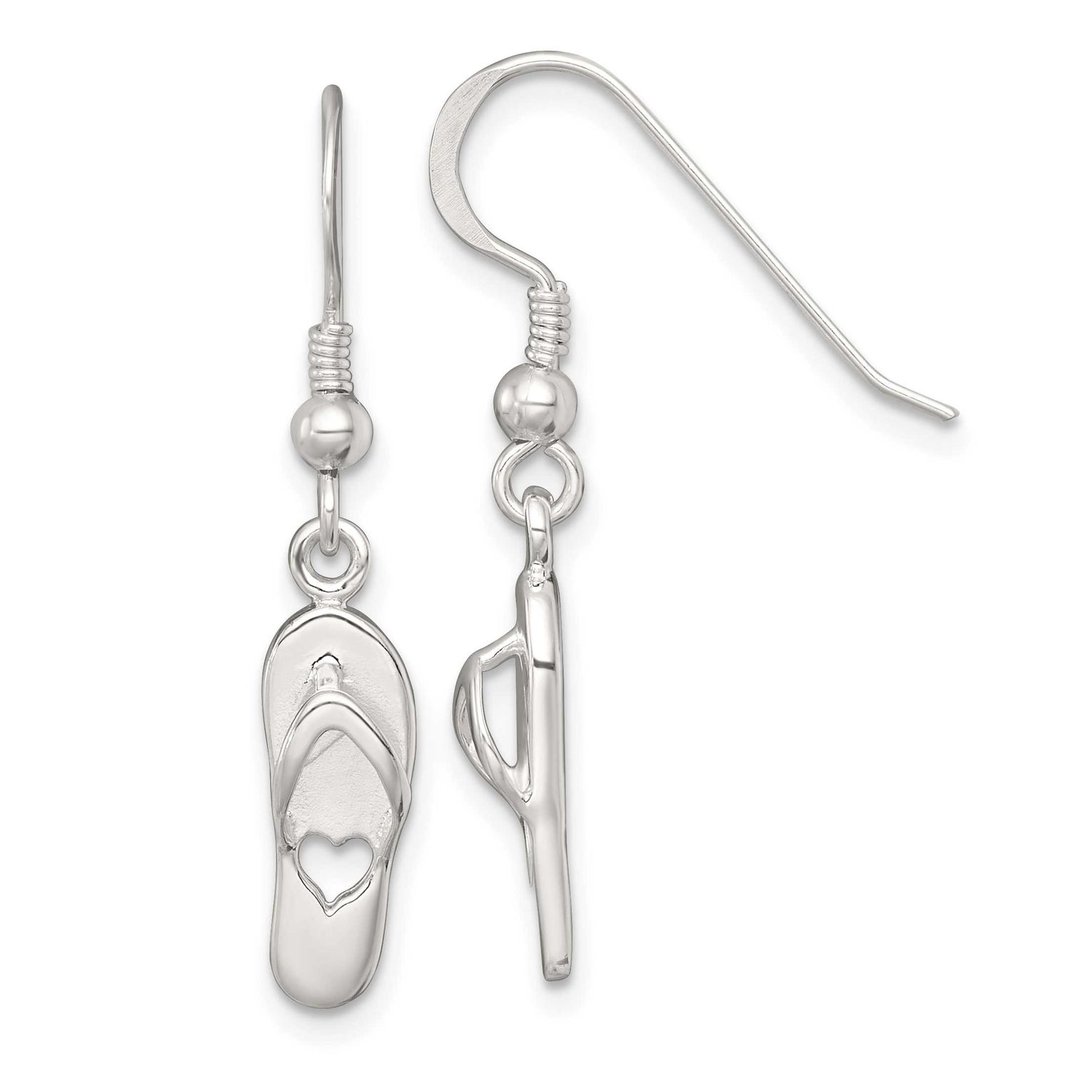 Heart Flip Flop Dangle Earrings Sterling Silver Polished, MPN: QE18222, UPC: