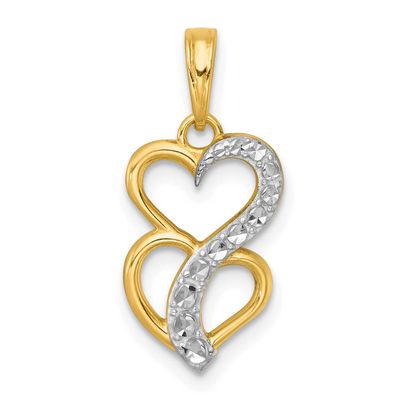 Brushed Heart Above Heart Charm 14k Gold with Rhodium Polished, MPN: K9995, UPC: