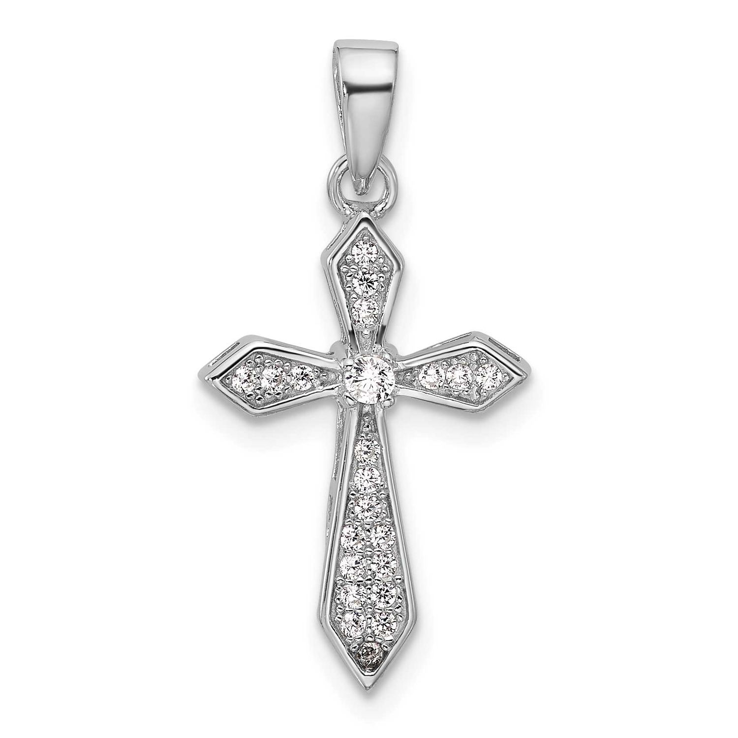 CZ Pointed Cross Pendant Sterling Silver Rhodium-Plated, MPN: QC11608, UPC: