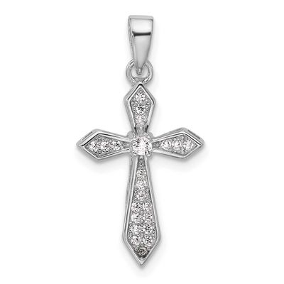 CZ Pointed Cross Pendant Sterling Silver Rhodium-Plated, MPN: QC11608, UPC: