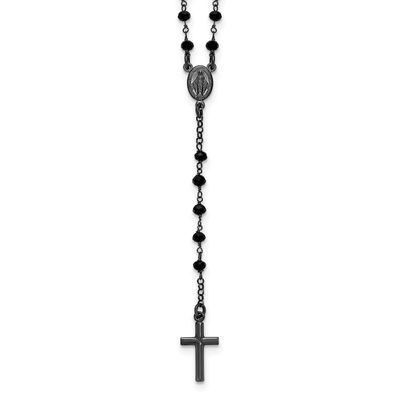 Black Rh-Plated Crystal 18.5 Inch with .5 Inch Extender Rosary Necklace Sterling Silver, MPN: QH588…