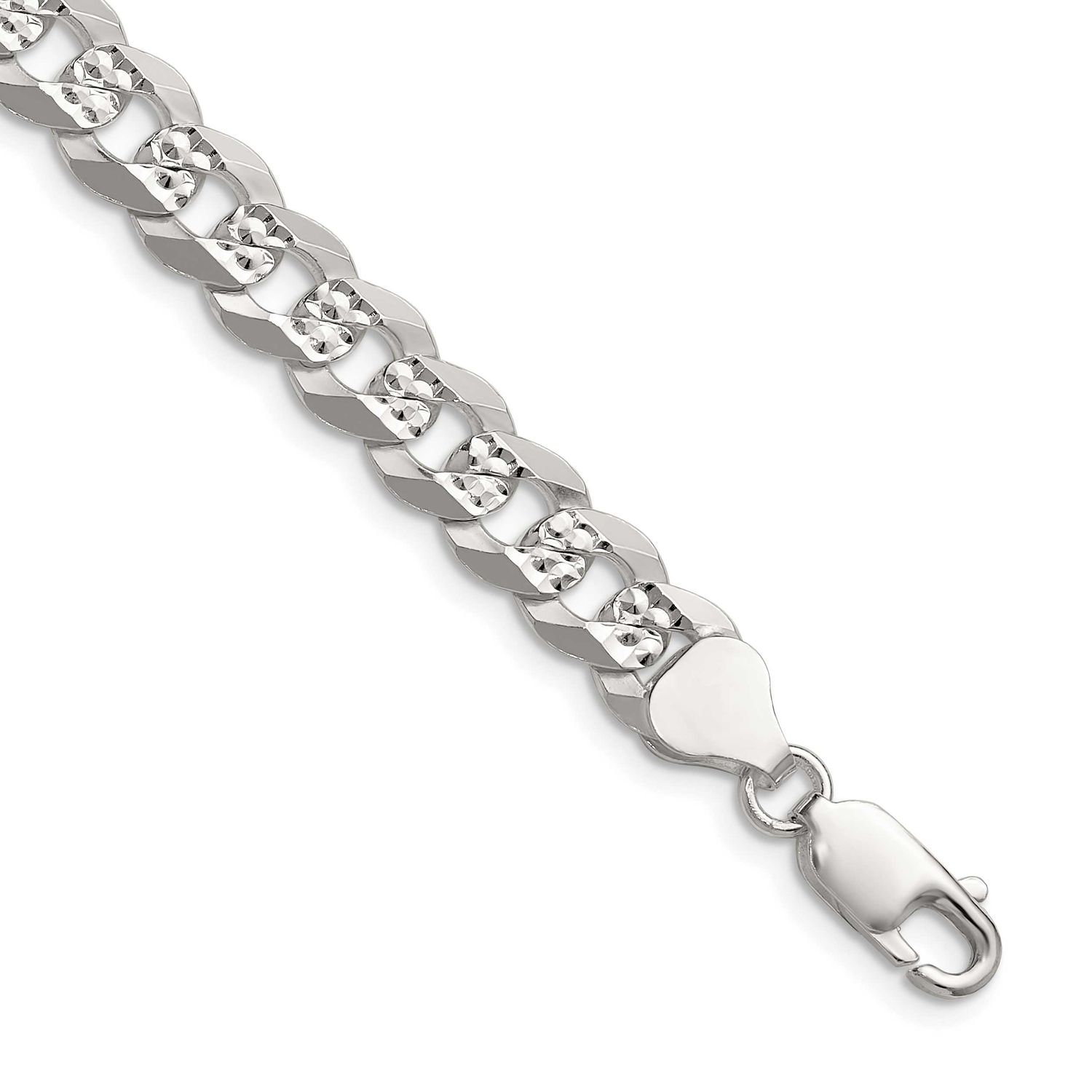 7.9mm Flat Diamond-cut Pave Curb Chain 20 Inch Sterling Silver, MPN: QPCB180-20, UPC: