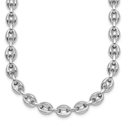 Polished Puffed Mariner Link 18 Inch Necklace Sterling Silver Rhodium-Plated, MPN: QG6919-18, UPC: