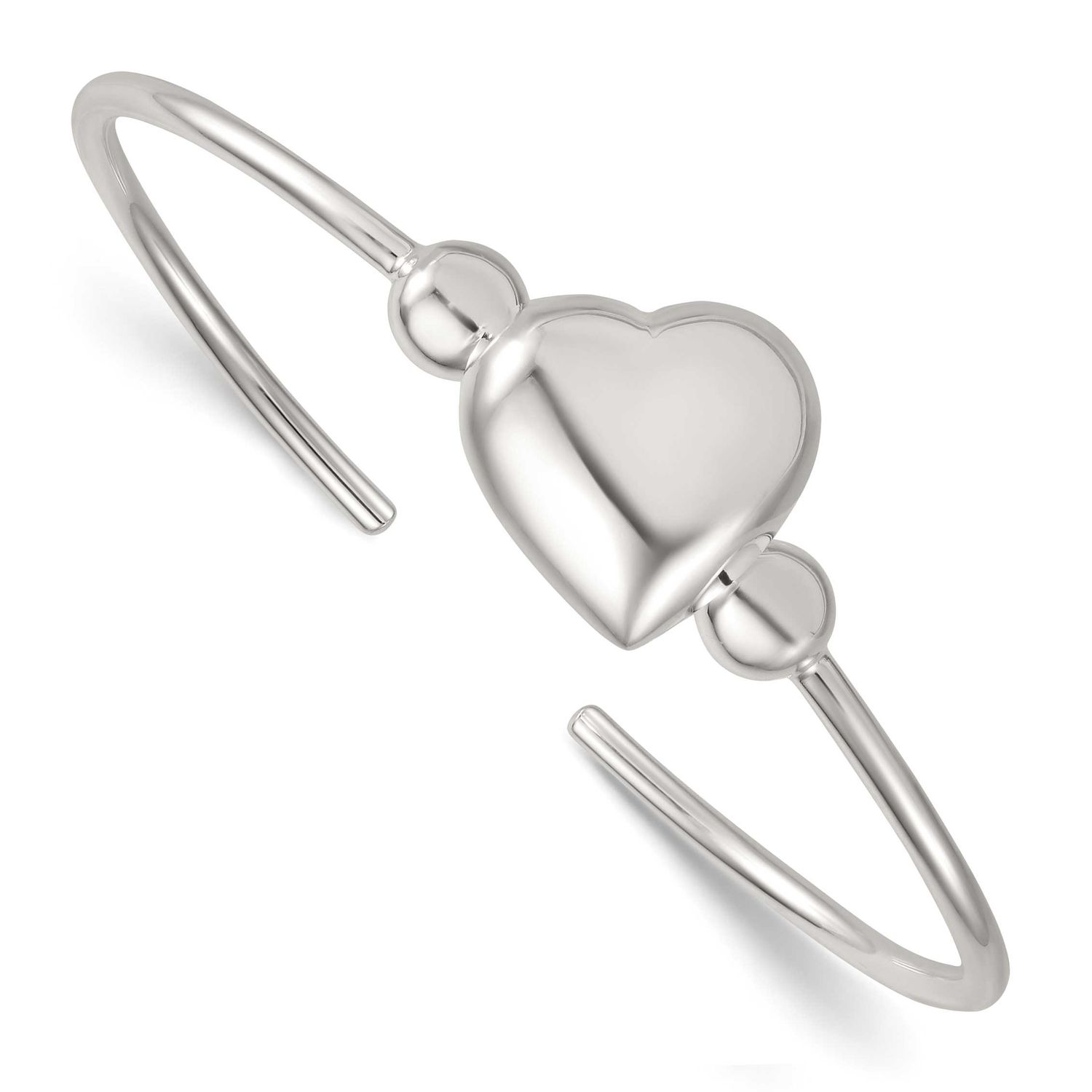 Beaded Domed Heart Cuff Bangle Sterling Silver Polished, MPN: QB1593, UPC: