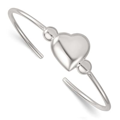 Beaded Domed Heart Cuff Bangle Sterling Silver Polished, MPN: QB1593, UPC: