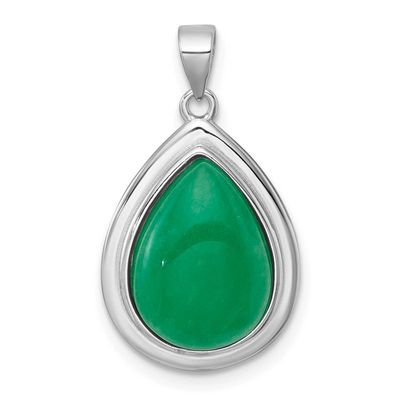 Pear Shaped Dyed Jade Quartz Pendant Sterling Silver Rhodium-Plated, MPN: QG7193P, UPC: