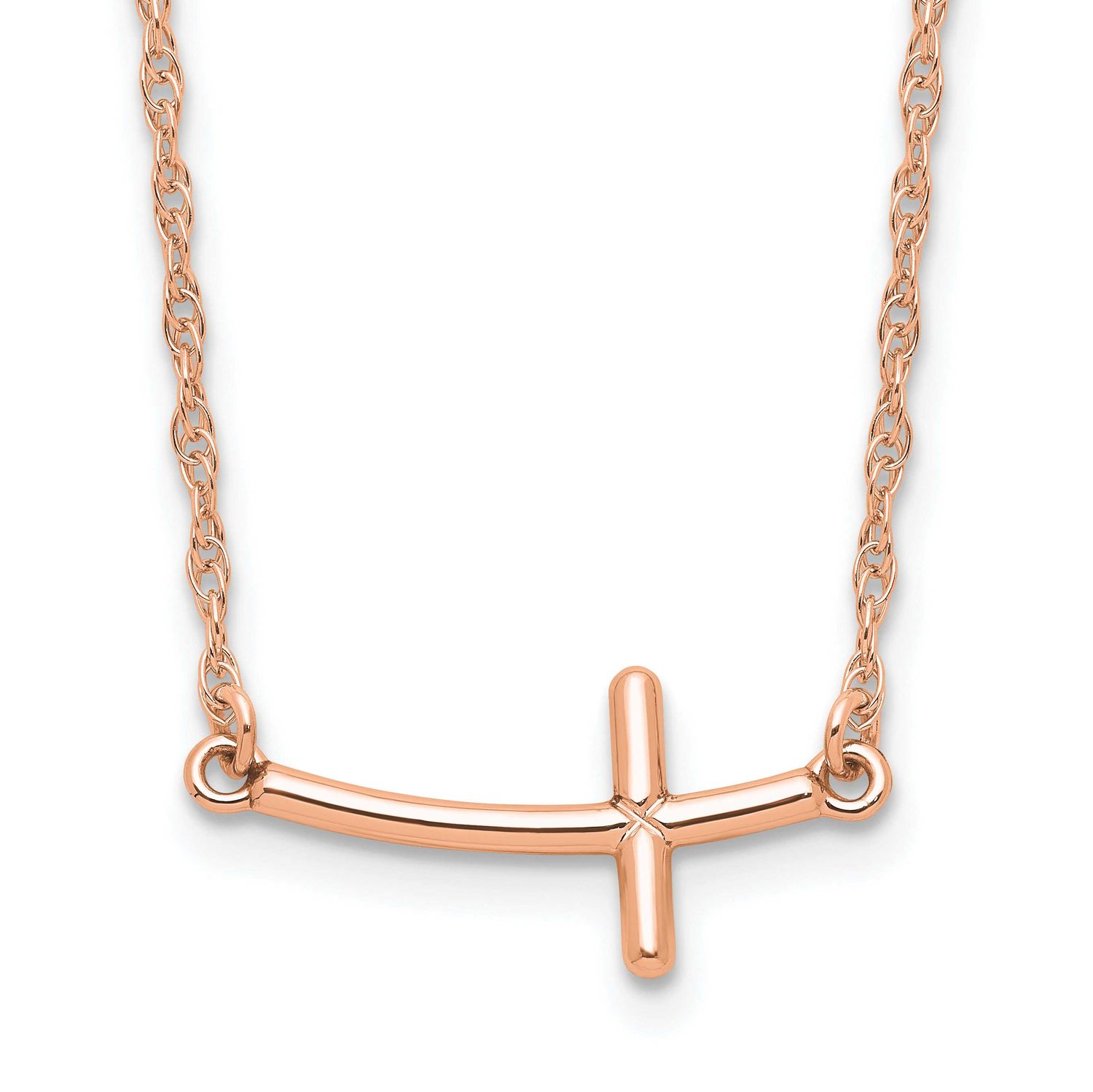 Rg-Plated Small Sideways Curved Cross Necklace Sterling Silver, MPN: QG3462P-18, UPC: