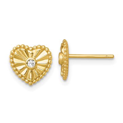 Textured CZ Heart Post Earrings Sterling Silver Gold-Tone Polished, MPN: QG6958EGP, UPC: