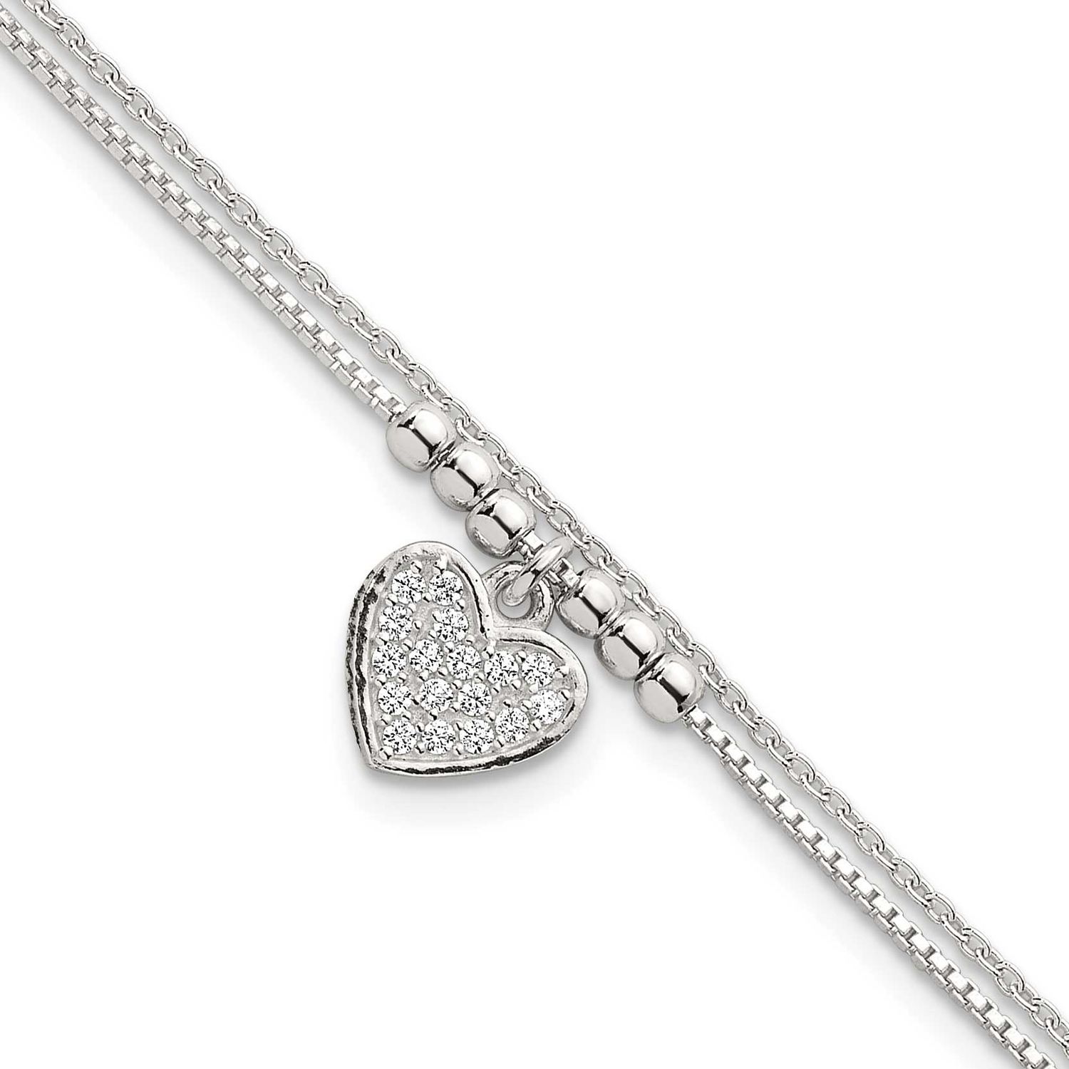 Beaded CZ Heart 2-StrBracelet Sterling Silver Polished, MPN: QG6833-7.5, UPC: