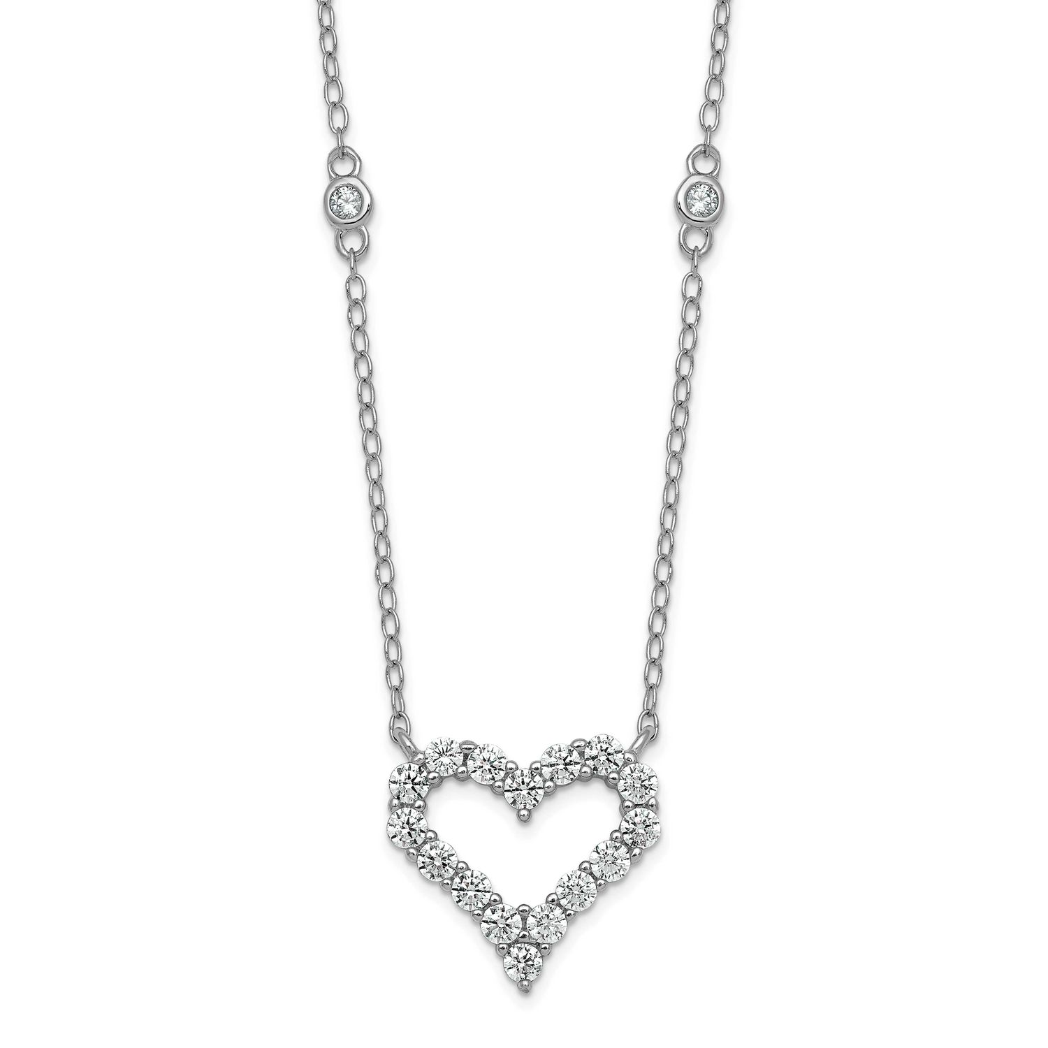 CZ Open Heart 18 Inch Necklace Sterling Silver Rhodium-Plated Polished, MPN: QG7039-18, UPC: