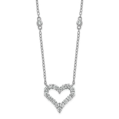 CZ Open Heart 18 Inch Necklace Sterling Silver Rhodium-Plated Polished, MPN: QG7039-18, UPC: