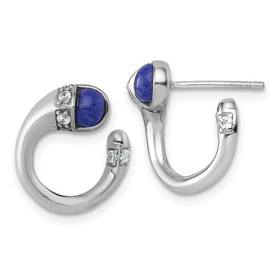 Rhodium-Plated CZ and Lapis Cuff Post Earrings Sterling Silver Polished, MPN: QE18192, UPC: