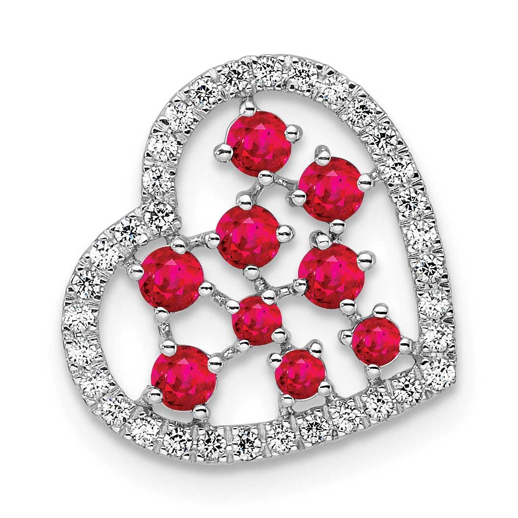 Polished Diamond and Ruby Heart Chain Slide 15 Inch 14k White Gold, MPN: PM10797-RU-020-WAA, UPC: