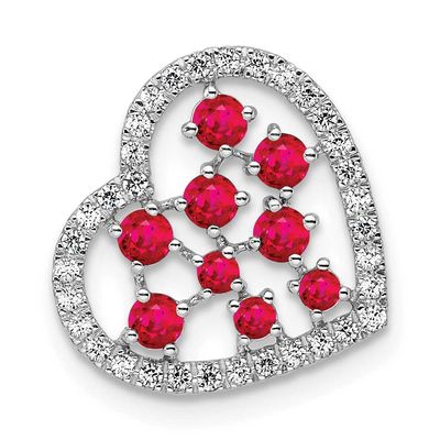 Polished Diamond and Ruby Heart Chain Slide 15 Inch 14k White Gold, MPN: PM10797-RU-020-WAA, UPC:
