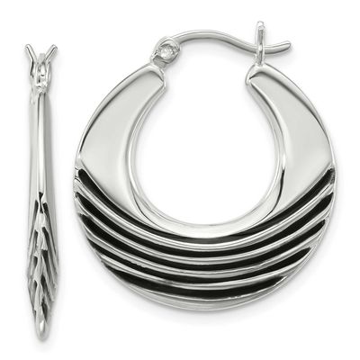 Black Enamel Round Hoop Earrings Sterling Silver Polished, MPN: QE17930, UPC: