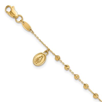 Diamond-Cut Miraculous Medal Cross Rosary Design Brace 10k Gold Polished, MPN: 10FB1987-7.5, UPC: