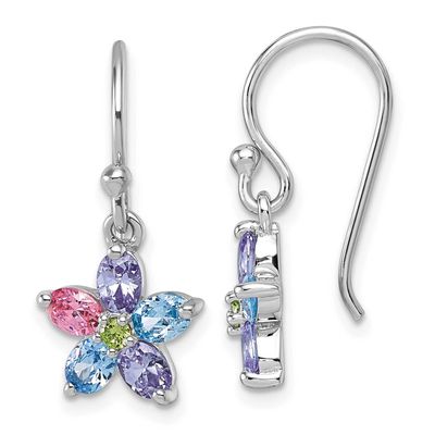 Multi Color CZ Flower Dangle Earrings Sterling Silver Rhodium-Plated, MPN: QG7223E, UPC: