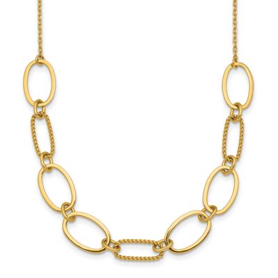 Twisted Oval Link 9.5mm with 2 Inch Extension Necklace 14k Gold Polished, MPN: SF3236-16, UPC: