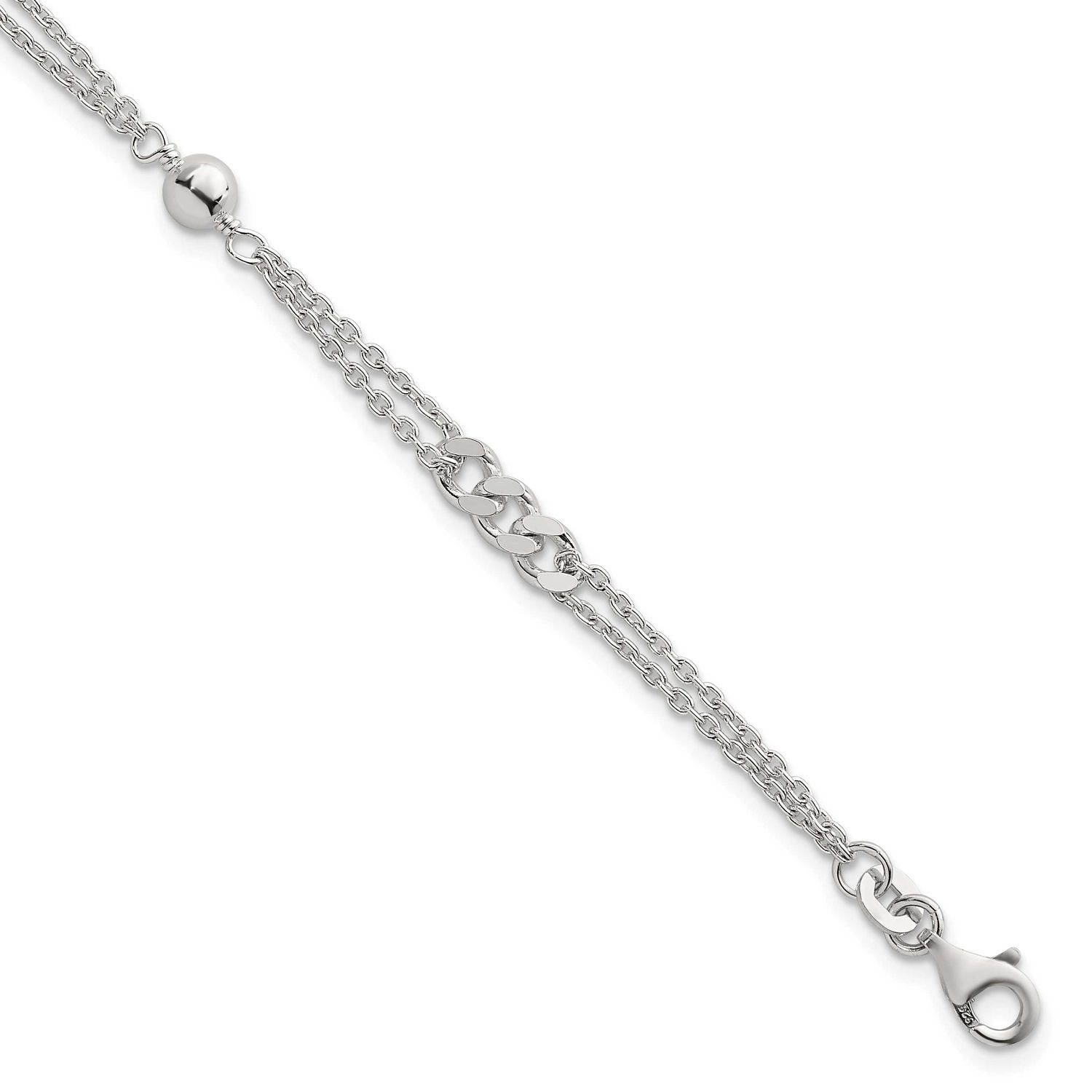 Beaded Fancy Double-StrLink 7.25 Inch Bracelet Sterling Silver Polished, MPN: QG6942-7.25, UPC: