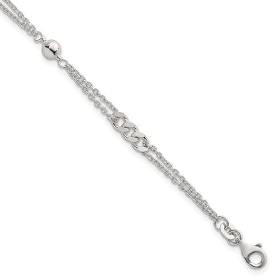 Beaded Fancy Double-StrLink 7.25 Inch Bracelet Sterling Silver Polished, MPN: QG6942-7.25, UPC: