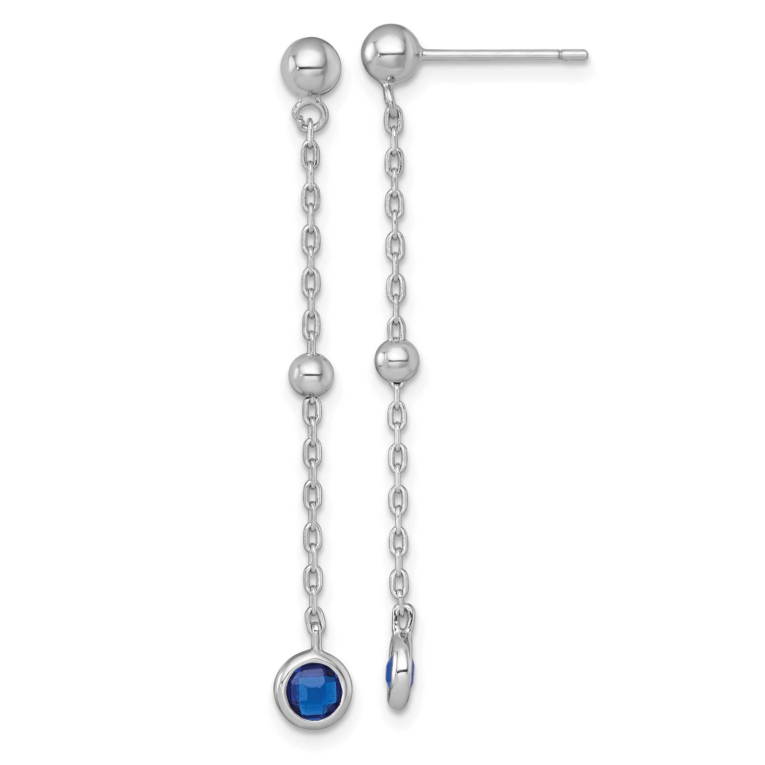 Blue CZ Post Dangle Earrings Sterling Silver Rhodium-Plated Polished, MPN: QG7009E, UPC: