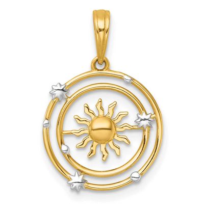 Sun with Solar System Orbit Charm 14k Gold with Rhodium Polished, MPN: K10041, UPC: