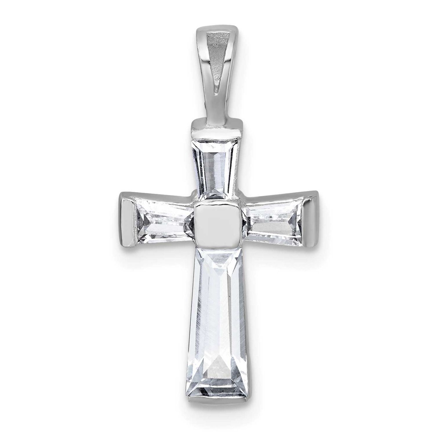 Polished CZ Cross Pendant Sterling Silver Rhodium-Plated, MPN: QC11647, UPC: