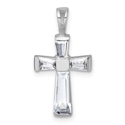 Polished CZ Cross Pendant Sterling Silver Rhodium-Plated, MPN: QC11647, UPC: