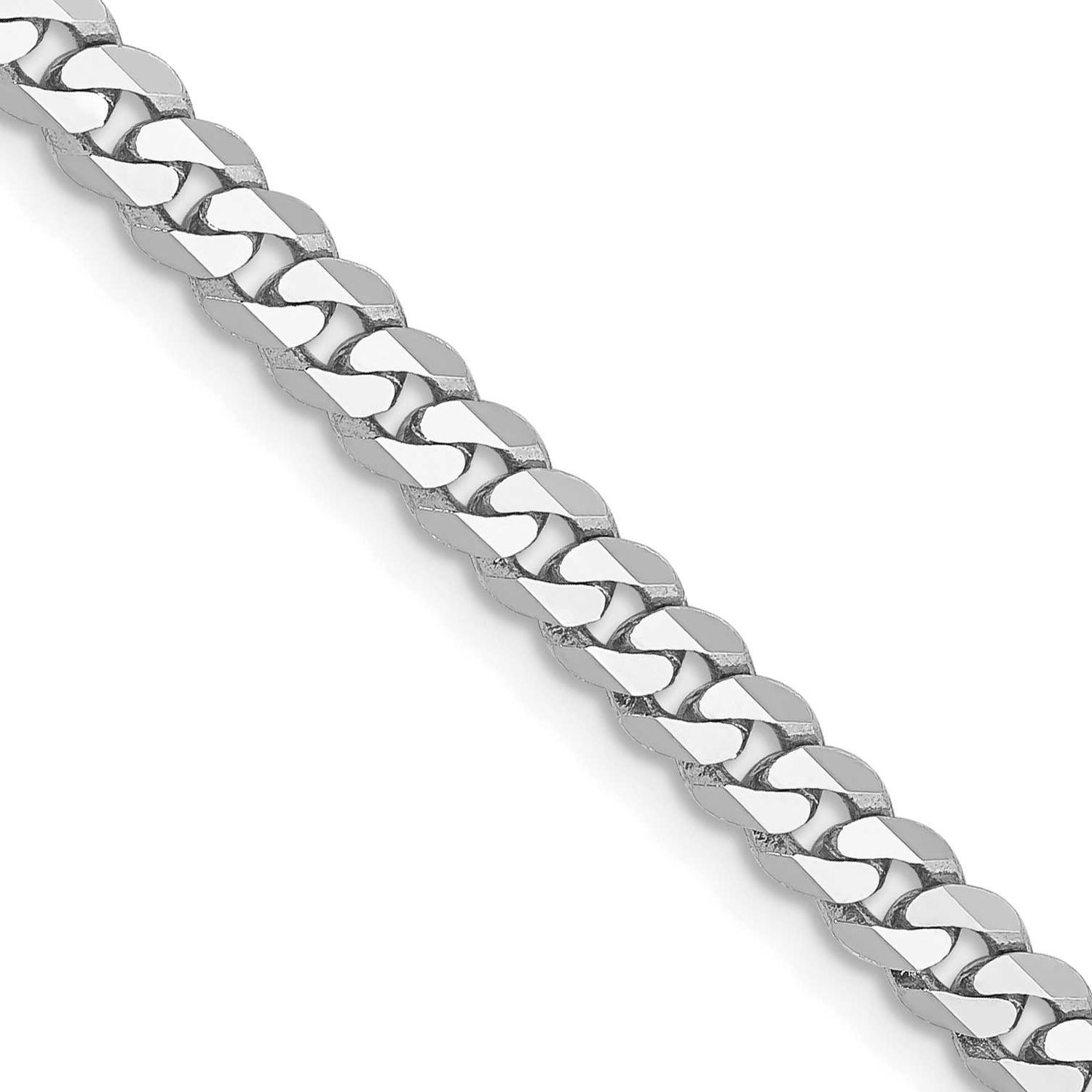 3.9mm Flat Beveled Curb Chain 24 Inch 10k White Gold, MPN: 10WFBU100-24, UPC: